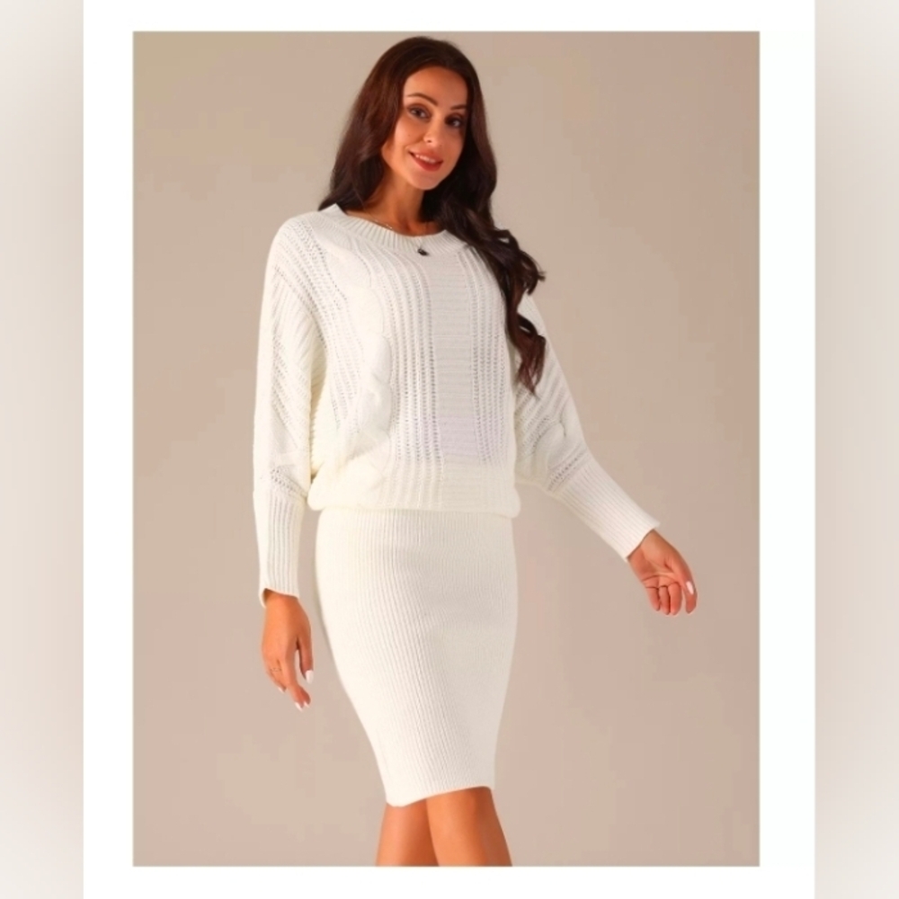 Seta T Women's Long Batwing Sleeve Sweater Dress Cable Knit Chunky Oversize.